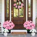 Auihiay 2 Potted Pink Hydrangea Artificial Flowers, Faux Hydrangea Outdoor