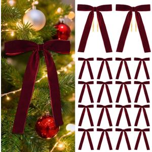 18 Pcs Burgundy Velvet Bows For Christmas Tree Burgundy Velvet Christmas Tree Bows, Holiday Decorations for Garland Wreath Bow (5 * 7", 1" Wide)