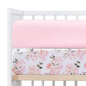 Crib Sheets Girl 2 Pack Set, 2 Pack Toddler Bed Sheets Set, Floral Print Fitted Crib Sheet for Standard Crib & Toddler Mattress, Size 28 x 52 inches, Pink N Floral