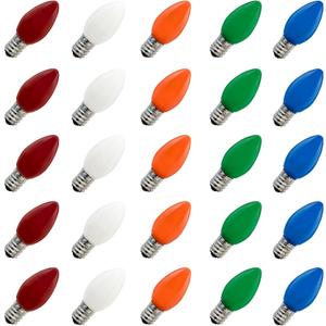 SUNSGNE 25 Pack C7 LED Multicolor Christmas Replacement Light Bulbs, Colored Christmas Light Bulbs Vintage Light Bulbs for Christmas Indoor Outdoor String Lights, E12/C7 Candelabra Base, 0.6 Watt