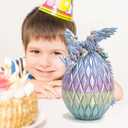 3D Printed Flying Dragon Egg - 7" Winged Dragon in Diamond Easter Eggs, Flexible Crystal Animal Inside, Mystery 3D Gift, Desk Decoration, Fidget Toy (M Rainbow)