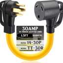 Kanayu NEMA 14-30P to TT-30R 30Amp RV Power Adapter Cord, 4 Prong Dryer Male Plug to 3 Prong RV Female Receptacle, Only for 240V 30 Amp, Not Convert to 120V, STW 10AWG/3C, ETL Listed