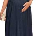 2025 Women's Sparkly Maternity Maxi Dress Ruffle Sleeve Wrap V Neck Pregnancy Dresses with Pockets Baby Shower (Medium)