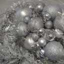 Sratte 94 Pcs Christmas Tree Decorations Set, Christmas Tree Ball Ornaments Glitter Poinsettia Flowers Decorations Glitter Berries Stems for Xmas Holiday Wedding(Silver)