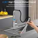 Feelso 4-Mode Kitchen Faucet with Pull Down Sprayer High Pressure Blade Spray, Waterfall & Turbo Rinse, Single Handle 1 or 3 Hole Stainless Steel Kitchen Sink Faucets for RV, Camper, Bar