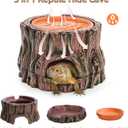 Reptile Hide Cave, Reptile Hideout with Detachable Base and Humidity Dish, 3 in 1 Lizard Snake Hiding Place Tank Terrarium Decor for Gecko, Crabs, Amphibian, Turtle
