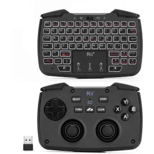 (Backlit Version)Rii RK707 3 in 1 Multifunctional 2.4GHz Wireless Portable Game Controller 62-Key Rechargeable Keyboard Mouse Combo Turbo Vibration Function for PC/Raspberry pi2/Android TV Google/TV B