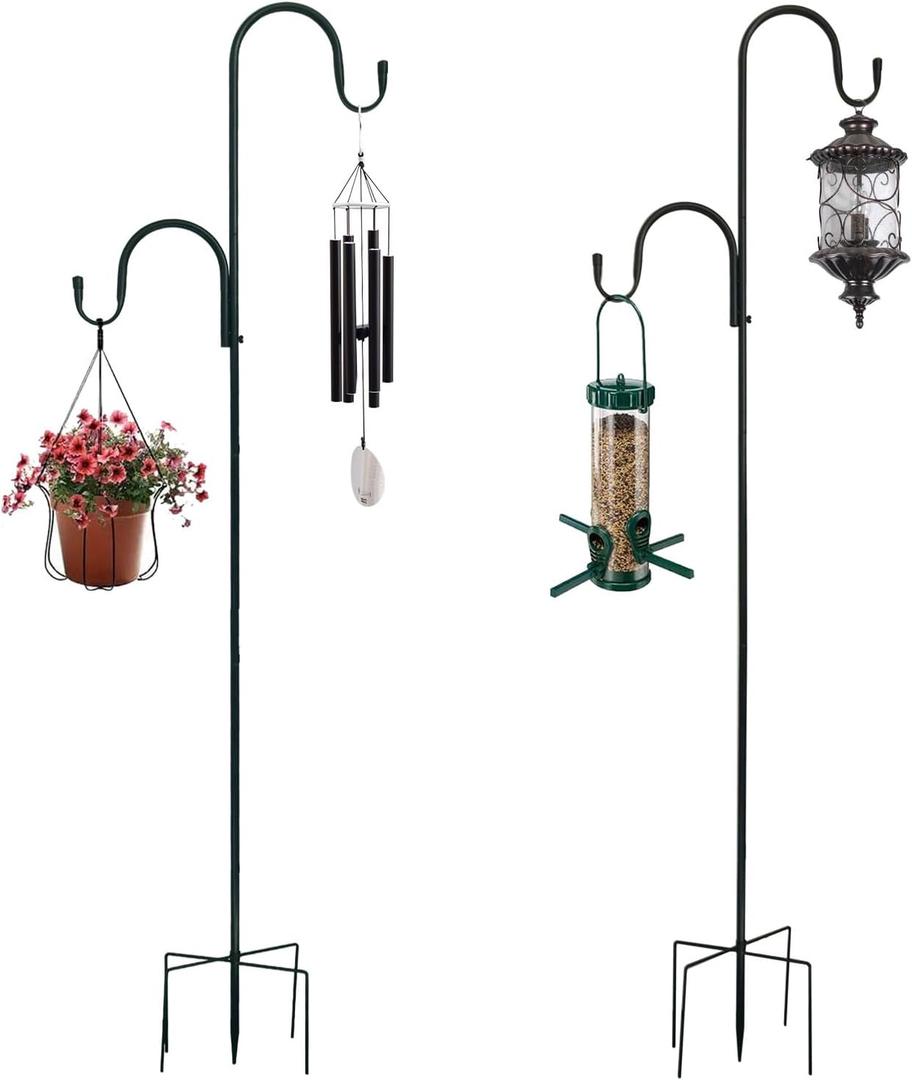 MIPON 2 Pack 78 Inch Double Shepherds Hooks for Outdoor Bird Feeder, Hanging Plants, Solar Light, Adjustable  Heavy Duty Garden Shepards Hook