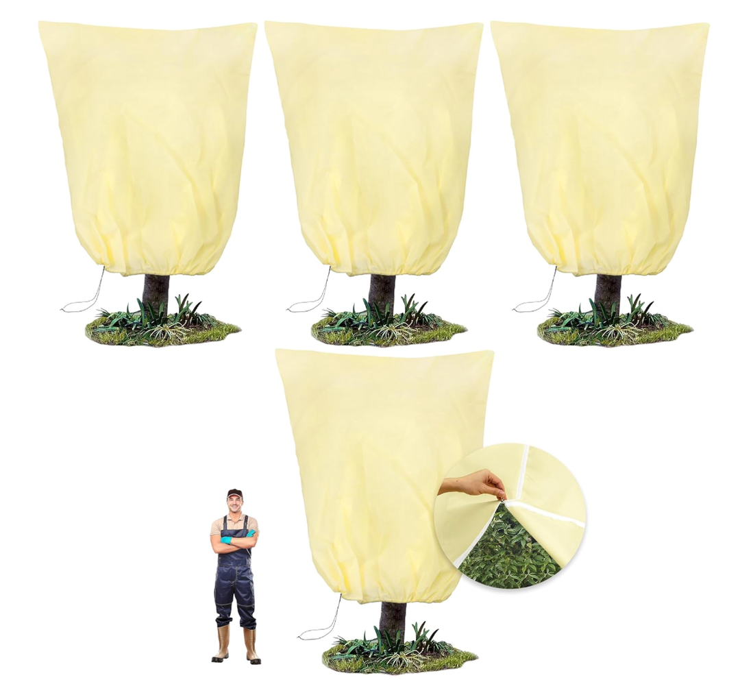 TCBWFY 95x80inches Huge Plant Covers Freeze Protection Frost Cloth for Outdoor Plants,2.82oz/yd² Thickened Winter Tree Covers with Zipper Drawstring,4 Pack Frost Blanket from Wind,Pest and Animal