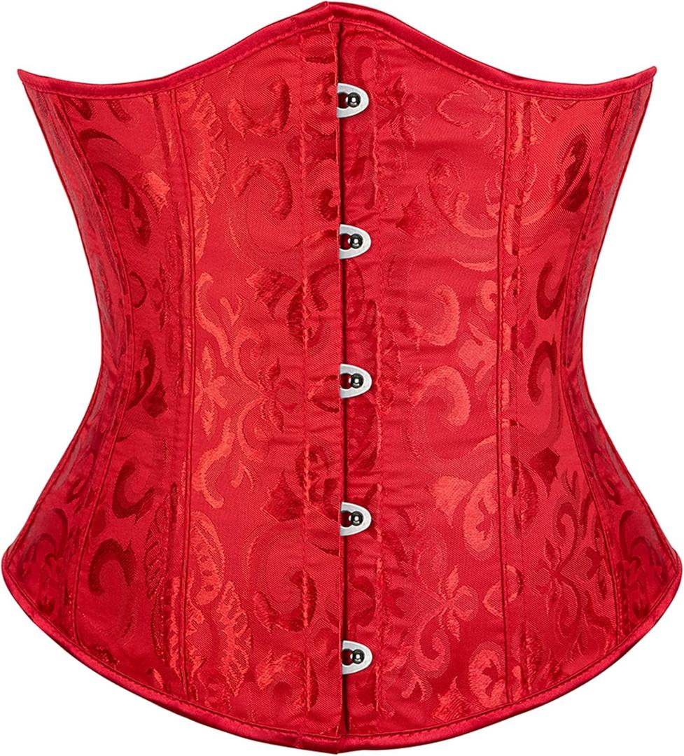 Alivila.Y Fashion Corset Womens Brocade Underbust Boned Corsets Bustier Waist Trainer (Large, Red)
