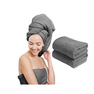 Liba 2-Pack Microfiber Hair Towel Wrap Rectangle Twist for Women 24 x 48 Inches, Gray