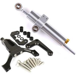 Adjustable Steering Damper Stabilizer with Mount Bracket Compatible with Yamaha MT-09 2025 2026 (Dual-tube Silver)