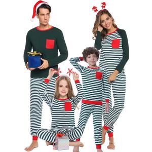 iClosam Matching Family Pajamas Set Striped Christmas Pajamas Sleepwear Dad Mom PJs (XS)