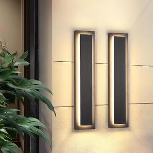 Luces de pared modernas y largas de 24 pulgadas para exteriores, para el hogar, apliques LED de pared para exteriores, juego de dos, luz grande para porche delantero, lmpara de pared (Diseo moderno de sombras negras)