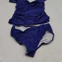 Tankini Swimsuit for Women Tummy Control Two Piece Bathing Suit Ruched Ruffle Swimwear Top with Bottom Dark Blue Medium