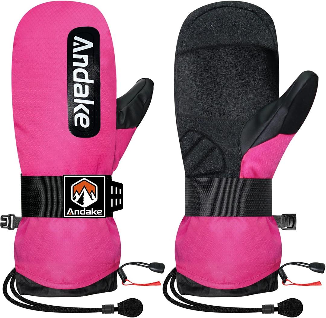 Andake Winter Ski Mittens for Men Women&Teenager,Waterproof & Insulated Snow Gloves, Warm Cold Weather Mittens,Professional Snowboard Mittens for Skiing, Snowboarding,Winter Sports (Pink, Large)
