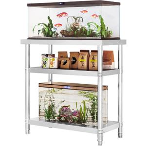 Stainless Steel 20-29-30 Gallon Fish Tank Stand 20+ Gallon Aquarium Stand Long Aquarium Table Double Fish Tank Shelf Terrarium Stand 31.5" L*15.75" W Tabletop