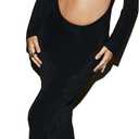 Womens Sexy Long Sleeve Backless Square Neck Cutout Maxi Going Out Dress, Size Large