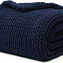 YnM 100% Cotton Weighted Blanket, Handmade Chunky Knitted Throw, No fillers Design, Soft and Breathable, Machine Washable Bed Blanket for Sleep or Home Decor (Navy Blue, 43x50 Inch, 10lbs)