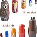 Conzy Russian Nesting Dolls for Kids, Stacking Wooden Handmade Matryoshka Dolls, 5 Piece Cute Cartoon Animal Pattern, Great Toy Gift for Girls Boys' Birthday or Home Decoration (Brown)