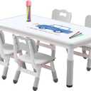 Kids Table and Chair Set for Toddlers - Adjustable Activity Center with Non-Slip Legs & Graffiti-Proof Surface Ages 3-12 (Cloudy Gray)
