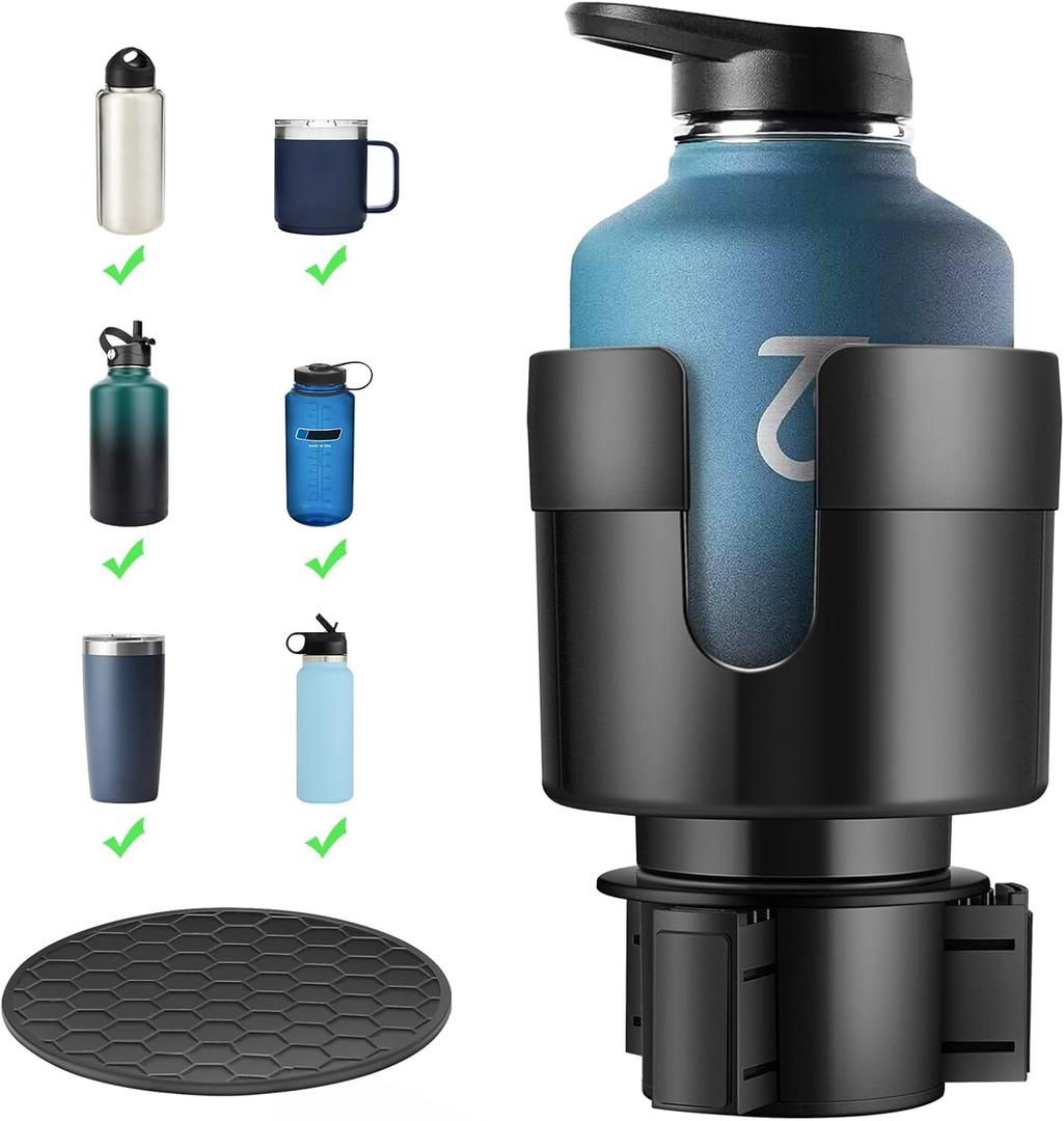TYKOR Car Cup Holder Expander, Cup Holder Extender for Car with Adjustable Base, Fits Yeti 24/36/46oz, Hydroflask 32/40oz, Large Bottles in 3"-3.9" (16-40oz) Black