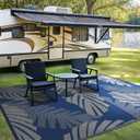GENIMO Waterproof Outdoor Rug 9' x 12' for Patio Decor, Reversible Plastic Straw Area Rugs for Camping Clearance, RV Mat, Large Outside Carpet for Porch, Deck, Picni, Balcony, Garden, Blue & Grey