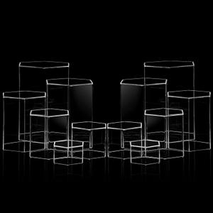 Jetec Hexagonal Jewelry Display Risers Hexagonal Market Display Risers Stands Acrylic Showcase Acrylic Stand for Jewelry Model Figures Decoration, 6 Sizes(Clear,12 Pieces)