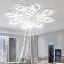 35" Modern Ceiling Fan with Lights Remote APP Control, Flush Mount LED Dimmable Ceiling Fan, 3 Color 6 Speed Low Profile Ceiling Fan with Light for Bedroom Living Room 130W