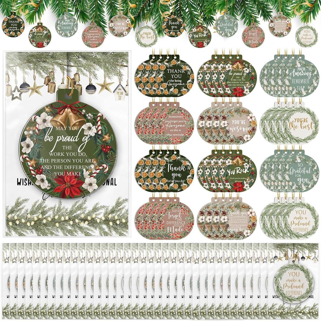 Heigble 48 Sets Christmas Scented Sachets Gifts Bulk Christmas Ornaments for Employee Coworker Inspirational Hanging Tree Decorations Thank You Gift with Cards Bags for Staff Team Office School Party