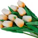 Latex Tulips with Stems Real Look, Tulipanes Artificiales para Decoracion, Artificial Tulips Flowers Real Touch, White Latex Tulips with Stems Artificial Flowers (P, 10PCS)