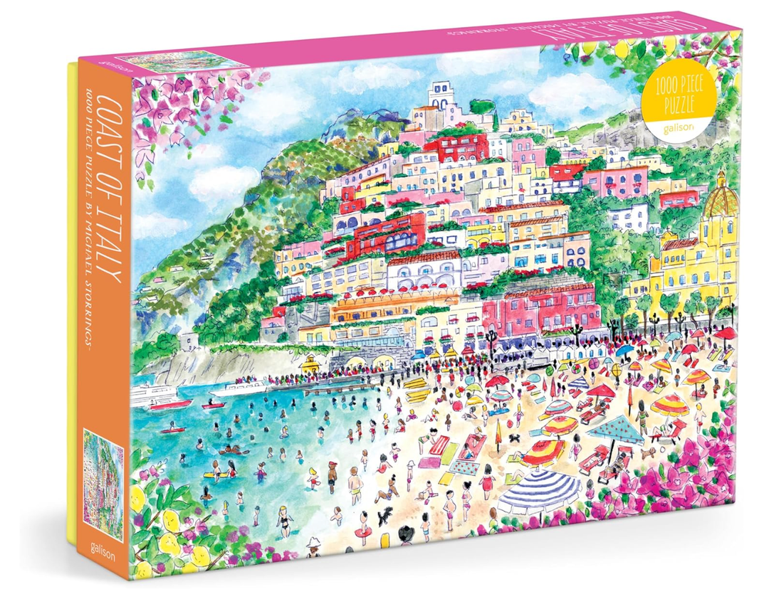 Galison Coast of Italy – 1000 Piece Michael Storrings Jigsaw Puzzle Featuring Beautiful Artwork of Positano Italy Summer Beach