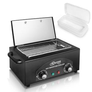 High Temperature Metal Tool Cleaning Box, 2L Dry Heat Cabinet Beauty Hair Nail Metal Tool Cleaning for Manicure Pedicure Barber, with 0-60 Min Timer & 50-220 Temp Settings, Plastic Sterilization Tray (Black)