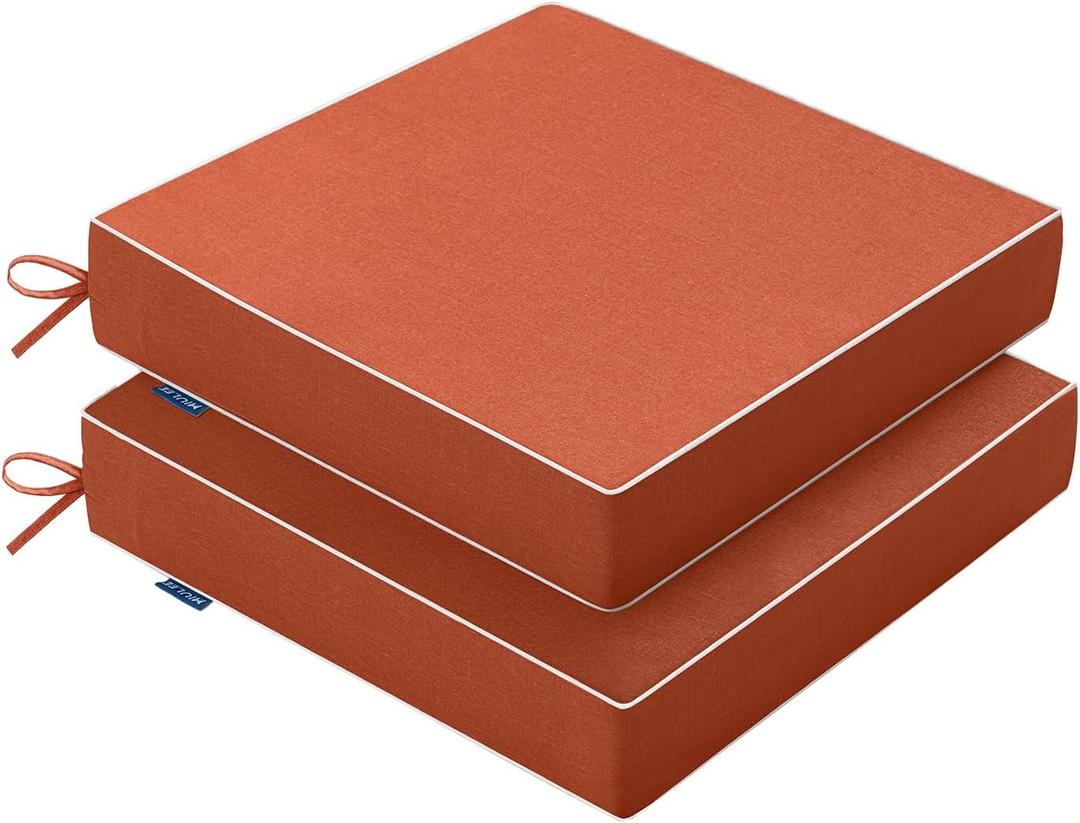 MIULEE Orange Outdoor Chair Cushions Set of 2, 19x19x3 Inch Waterproof Patio Seat Cushions for Outdoor Furniture Couch Sofa, 3 Year Color Fastness High Density Foam with Adjustable Ties