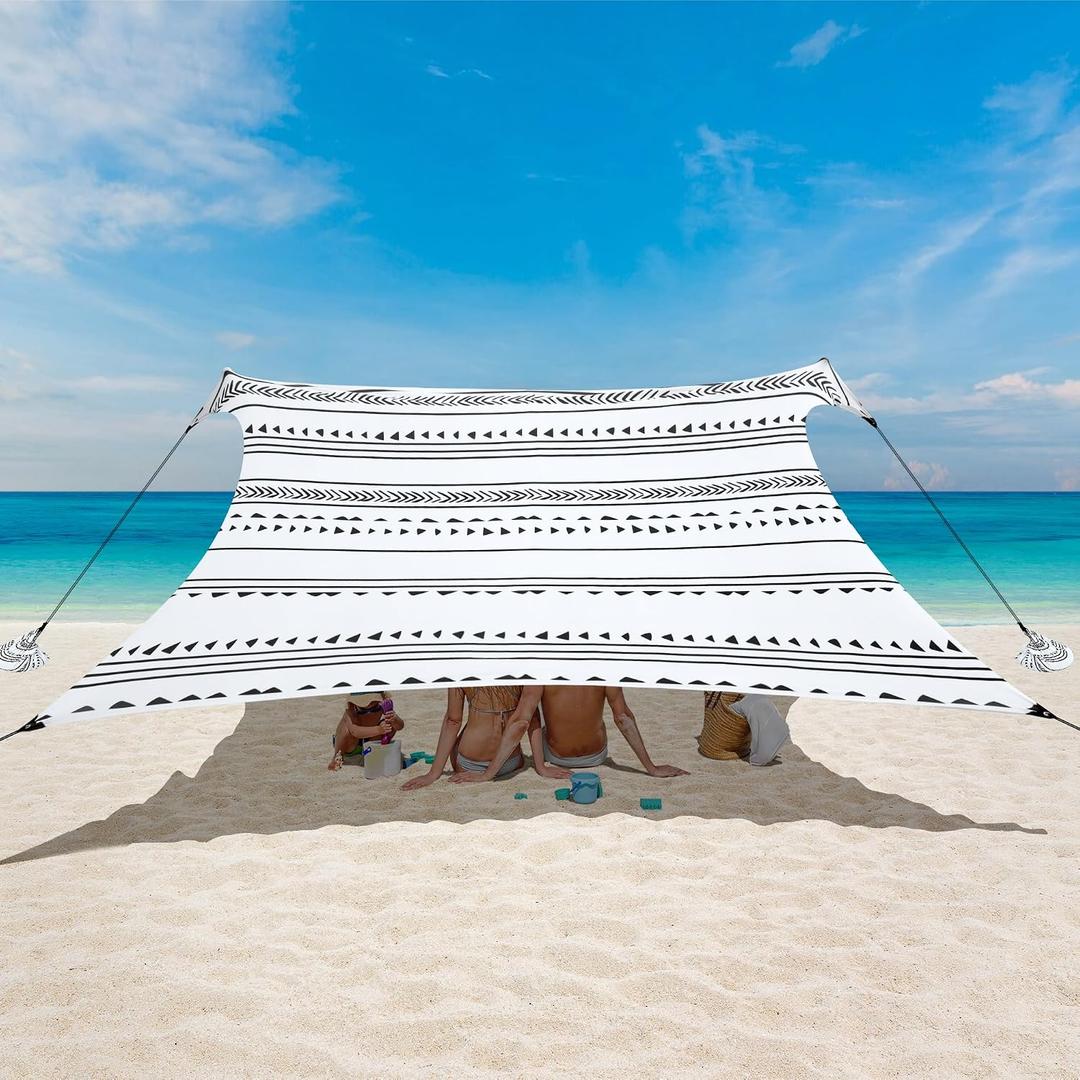 Beach Tent, Beach Canopy Sun Shade UPF 50+, Portable 1010 FT Camping Sun Shelter with Sandbags, Poles, Ground Pegs and Anti-Wind Ropes Easy Setup for Outdoor, Backyard, Picnics, Fishing