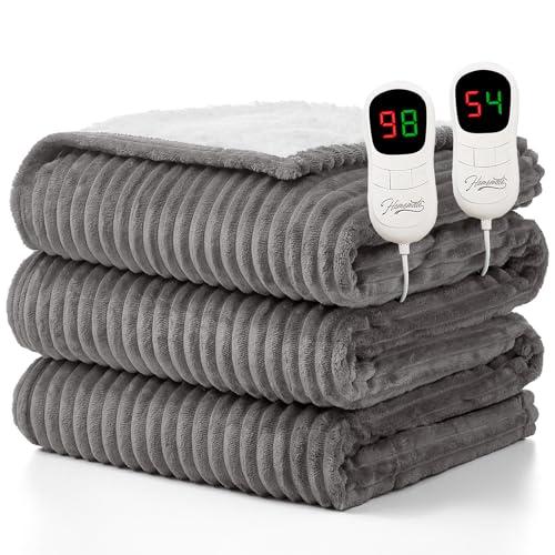 Homemate Electric Heated Blanket Queen Size - 84"x90" Heating Blanket Queen Size Dual Control 1/2/4/6/8 Hours Auto-Off 10 Heat Level Over-Heat Protection Soft Flannel Sherpa ETL Certification