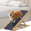 Adjustable Dog Ramp for Bed - Foldable Wooden Ramp for Dogs to Get on Bed, Couch, or Car with 13.4" Wide Walking Space (Natural Wood with Gray Carpet, Medium)