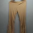 RoseSeek Women's Sheer Lace Y2K Flare Pants Low Rise Elastic Waist Skinny Bell Bottoms Casual Trousers Khaki Medium