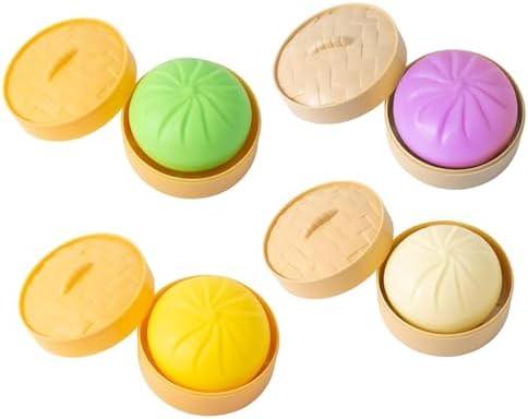 Mystery Dumpling Squishy, Dumpling Squishy Mystery Box, SquishyBun, 4 Inch Jumbo Dumpling Stress Ball, Desk Fidget, Easter Basket (White+Yellow+Purple+Green)