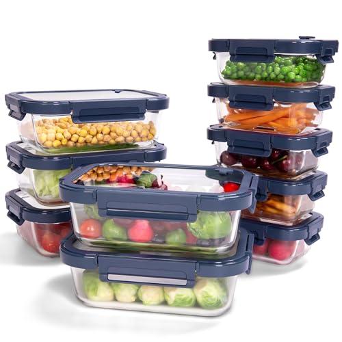 BOROHOUSE 8-Pack Glass Food Storage Containers with Tempered Lids – Borosilicate, Airtight, Oven-Safe (-4°F~950°F), BPA-Free, 4.4 & 1.6 Cup, Leak-Proof, Dishwasher Safe (Blue)