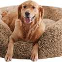Calming Dog Beds for Large Dogs, Faux Fur Donut Cuddler Dog Bed, Round Fluffy Pillow, Washable Pet Bed for Dogs Up to 80Lbs, 36inch (Brown)