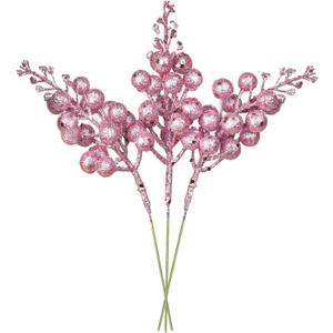 14 Pack Christmas Glitter Berries Stems Clearance, 7.8 Inch Artificial Pink Christmas Picks for Christmas Tree Ornaments, DIY Xmas Wreath, Crafts, Holiday and Home Decor (Pink)
