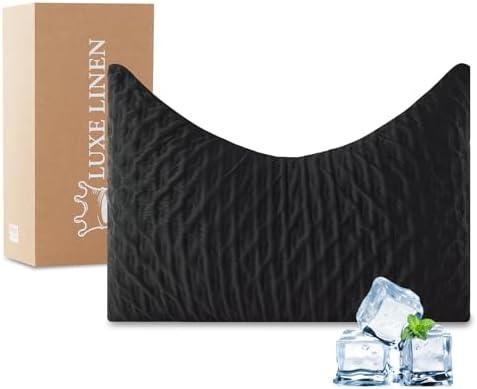 Luxe Linen Side Sleeper Pillows for Adults, Adjustable Shredded Memory Foam Bed Pillows for Neck and Shoulder Pain, Standard Black Cooling Curved Pillows with Washable Cover & Extra Foam Bag