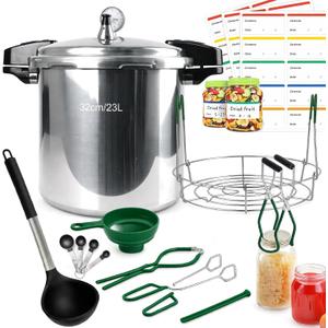 24 Quart Pressure Canner with Gauge & 9-Piece Canning Supplies Starter Kit – Extra Large Aluminum Pressure Cooker for Canning, Induction Compatible, Safe Home Food Preservation