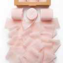 3 x Blush Pink Ribbon, 6 Rolls Pink Ribbon for Flower Bouquet/Gift Wrapping, 1 1/2 inch x 7Yd Handmade Fringe Chiffon Silk Ribbons for Crafts, Wedding, DIY Crafts for Mothers Day