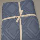 JELLYMONI Duvet Cover Queen Size Blue - 3PCS Boho Duvet Cover Set Plaid Polyester Tufted Bohemian Jacquard Knit Textured Comforter Cover 9090in Rhombic Geometric Pattern Zipper Corner Tie