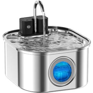 Cat Water Fountain Wireless,Stainless Steel-Rechargeable- Battery Operated Cat Water Fountain,108oz/ 3.2l Automatic Cordless Pet Fountain,Pet Fountain with 4200 Mah Battery