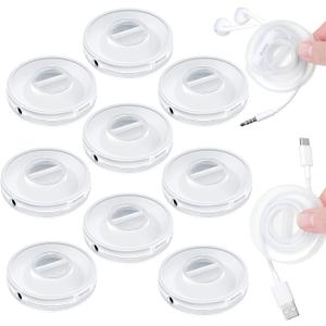 9 Pcs Charging Cord Organizer Portable Charger Cord Holder Round Storage Cable Winder Retractable Cable Management Flexible USB Cable Reel for Home Office Classroom, Transparent