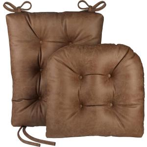Klear Vu Omega Non-Slip Rocking Chair Cushion Set with Thick Padding and Tufted Design, Includes Seat Pad & Back Pillow with Ties for Living Room Rocker, 17x17 Inches, 2 Piece Set, Brown