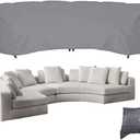 Curved Sofa Cover Outdoor Couch Sectional Protector Waterproof Half Moon Sofa Set Cover with Windproof Elastic Cord for Garden Lawn Indoor Grey (190.1x38.9x36.2in/483x99x92cm)